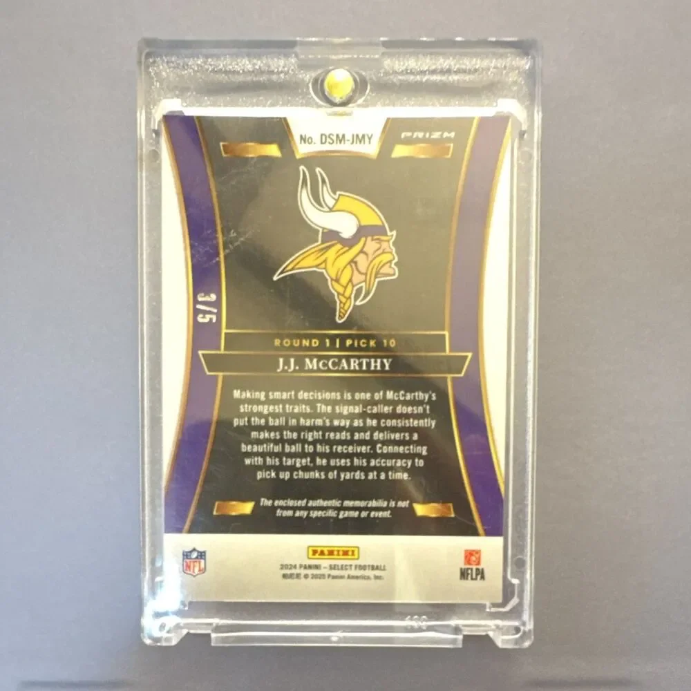 Panini 2024 Select J.J. McCarthy Draft Selections MEM RC Green Prizm /5